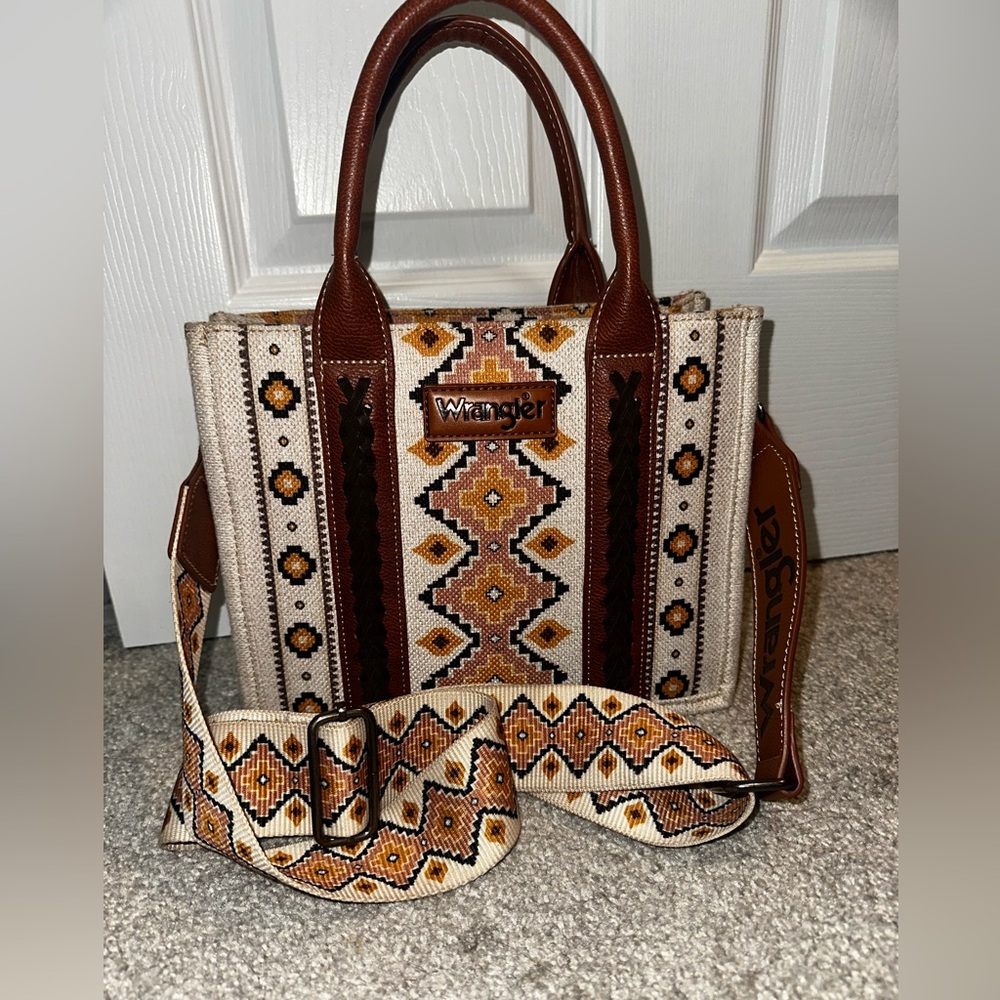 Wrangler Tan and Brown Geometric Tote